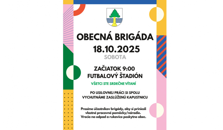 Fotka - Pozvánka na obecnú brigádu 18.10.2025 (sobota)