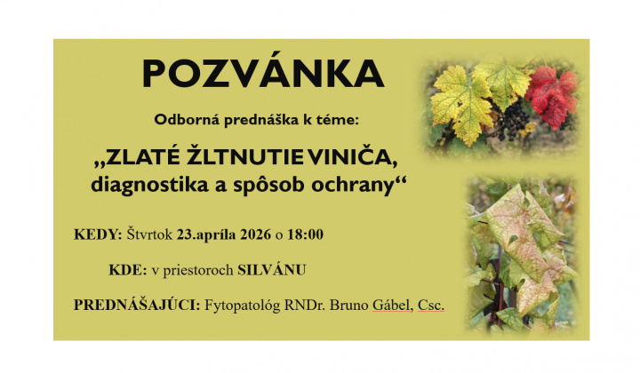 Fotka - Pozvánka na prednášku -  Zlaté žltnutie viniča, diagnostika a spôsob ochrany